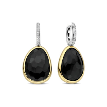 Orecchini TI SENTO Milano in argento bicolor con pietra nera MISURA UNICA