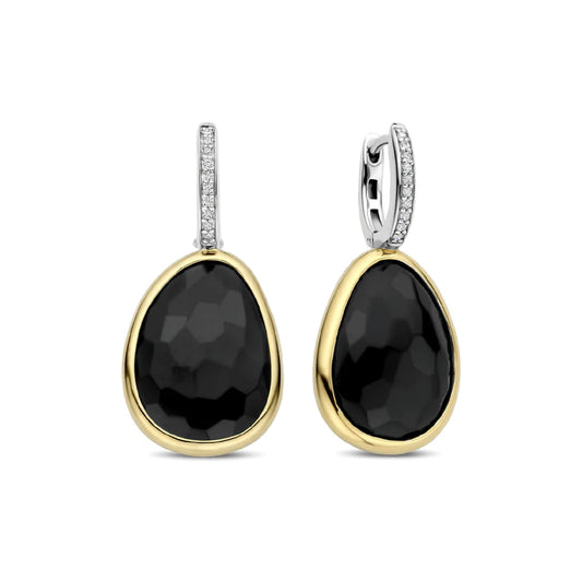 Orecchini TI SENTO Milano in argento bicolor con pietra nera MISURA UNICA