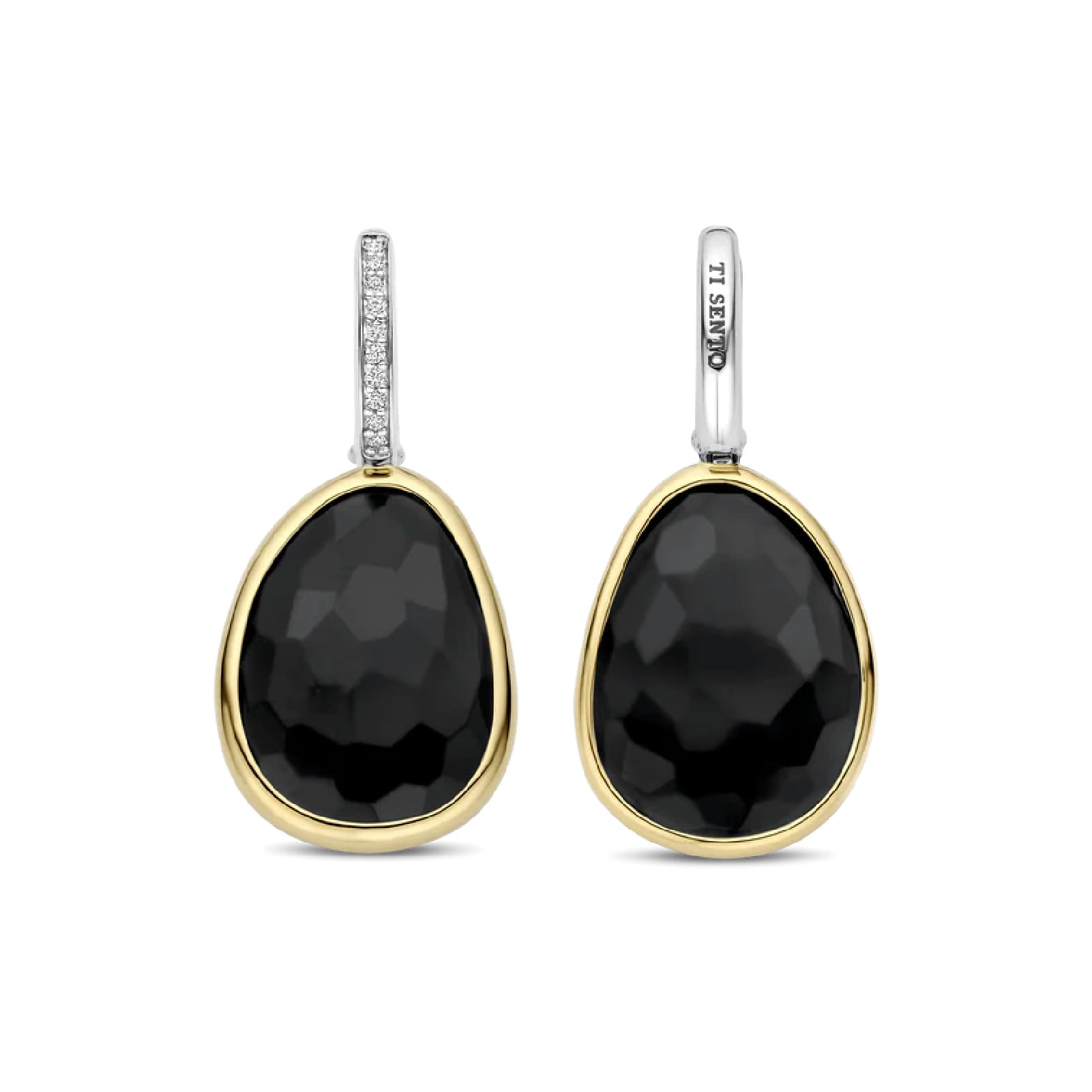 Orecchini TI SENTO Milano in argento bicolor con pietra nera MISURA UNICA