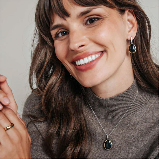 Orecchini TI SENTO Milano in argento bicolor con pietra nera MISURA UNICA