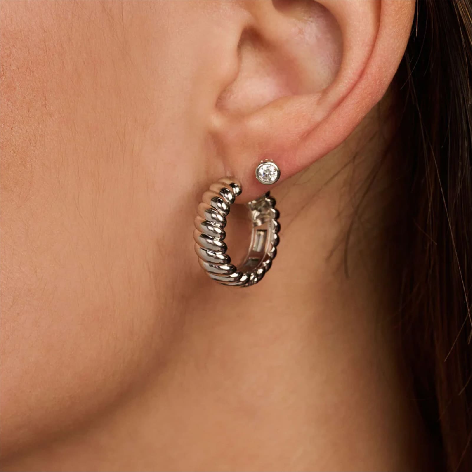 Orecchini lobo TI SENTO Milano in argento con zircone centrale MISURA UNICA