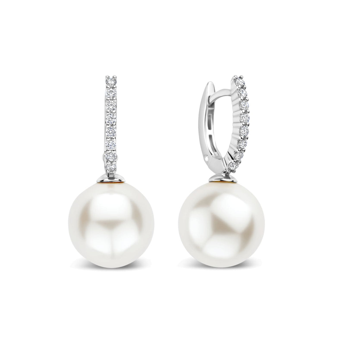 Orecchini cerchio Ti Sento in argento zirconi e perla 12mm MISURA UNICA
