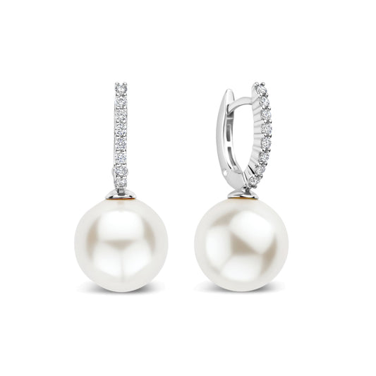 Orecchini cerchio Ti Sento in argento zirconi e perla 12mm MISURA UNICA