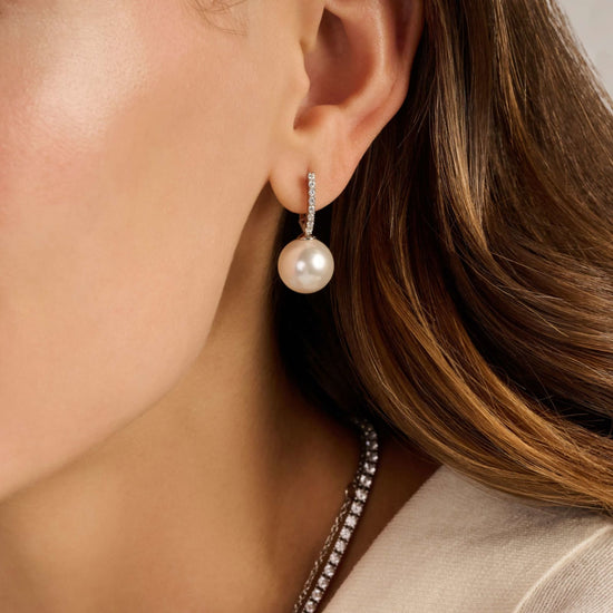 Orecchini cerchio Ti Sento in argento zirconi e perla 12mm MISURA UNICA