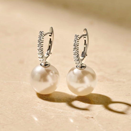 Orecchini cerchio Ti Sento in argento zirconi e perla 12mm MISURA UNICA