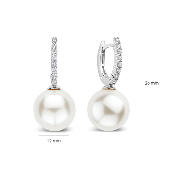 Orecchini cerchio Ti Sento in argento zirconi e perla 12mm MISURA UNICA