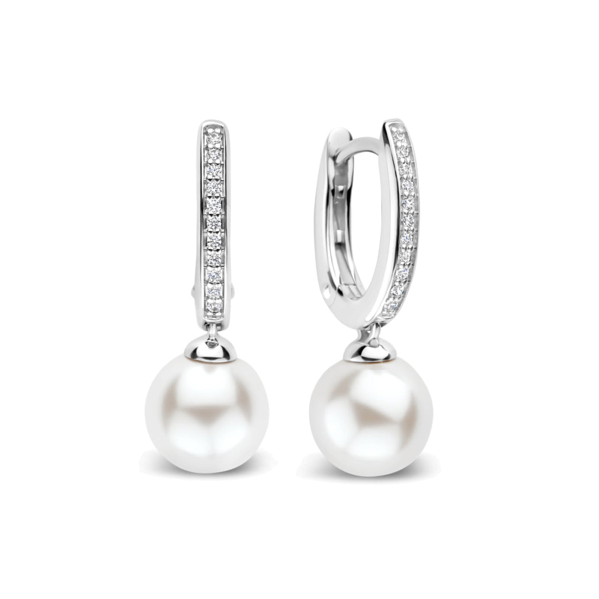 Orecchini cerchio Ti Sento in argento zirconi e perla 8mm MISURA UNICA