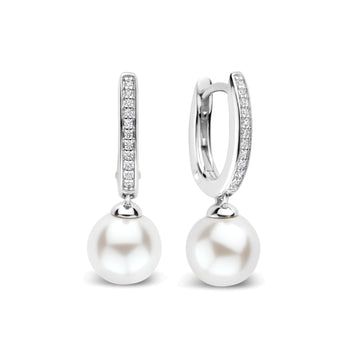 Orecchini cerchio Ti Sento in argento zirconi e perla 8mm MISURA UNICA