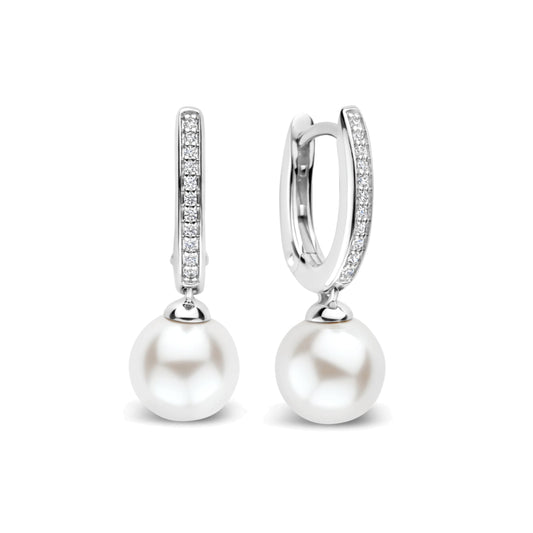Orecchini cerchio Ti Sento in argento zirconi e perla 8mm MISURA UNICA