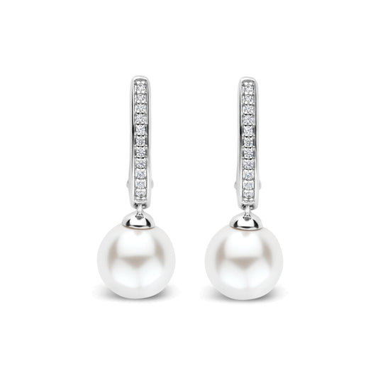 Orecchini cerchio Ti Sento in argento zirconi e perla 8mm MISURA UNICA
