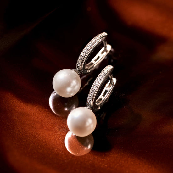 Orecchini cerchio Ti Sento in argento zirconi e perla 8mm MISURA UNICA