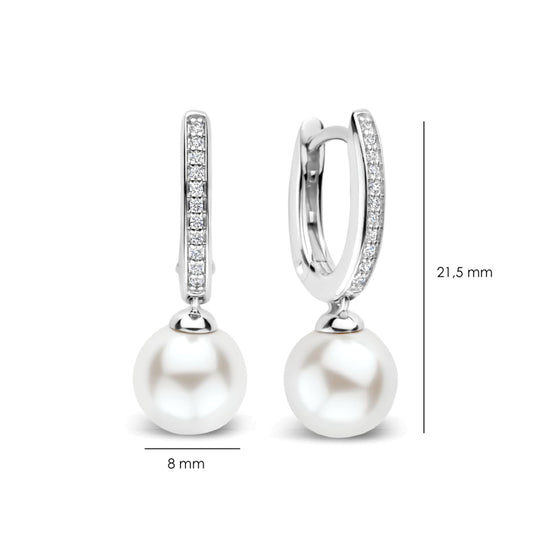 Orecchini cerchio Ti Sento in argento zirconi e perla 8mm MISURA UNICA