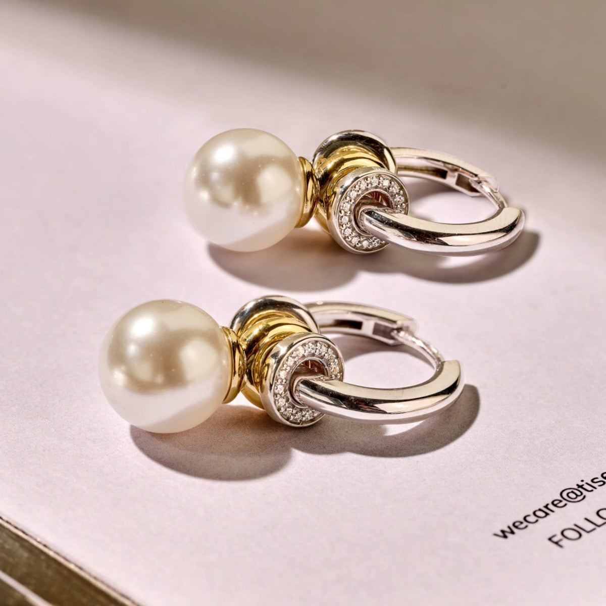 Orecchini cerchio Ti Sento in argento con zirconi e perla MISURA UNICA