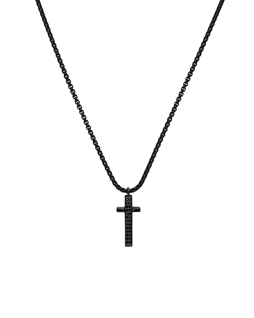 Collana girocollo della collezione Breil Light Row da uomo in acciaio con pvd nero con croce e zirconi neri TJ3518