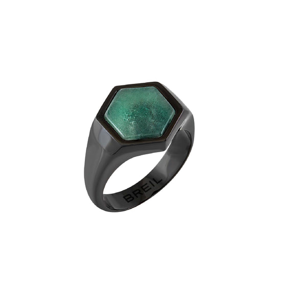 Anello uomo Breil Urbancore in acciaio nero e avventurina esagonale TJ3538-1