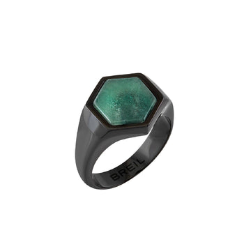 Anello uomo Breil Urbancore in acciaio nero e avventurina esagonale TJ3538-1