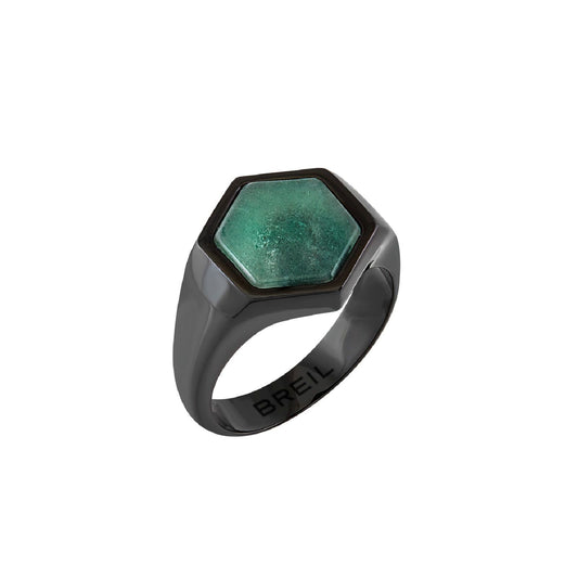 Anello uomo Breil Urbancore in acciaio nero e avventurina esagonale TJ3538-1