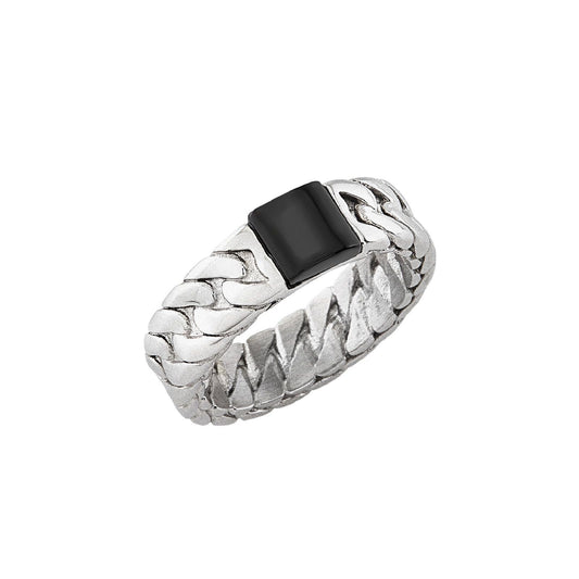 Anello uomo Breil Carving in acciaio con agata nera TJ3569-1