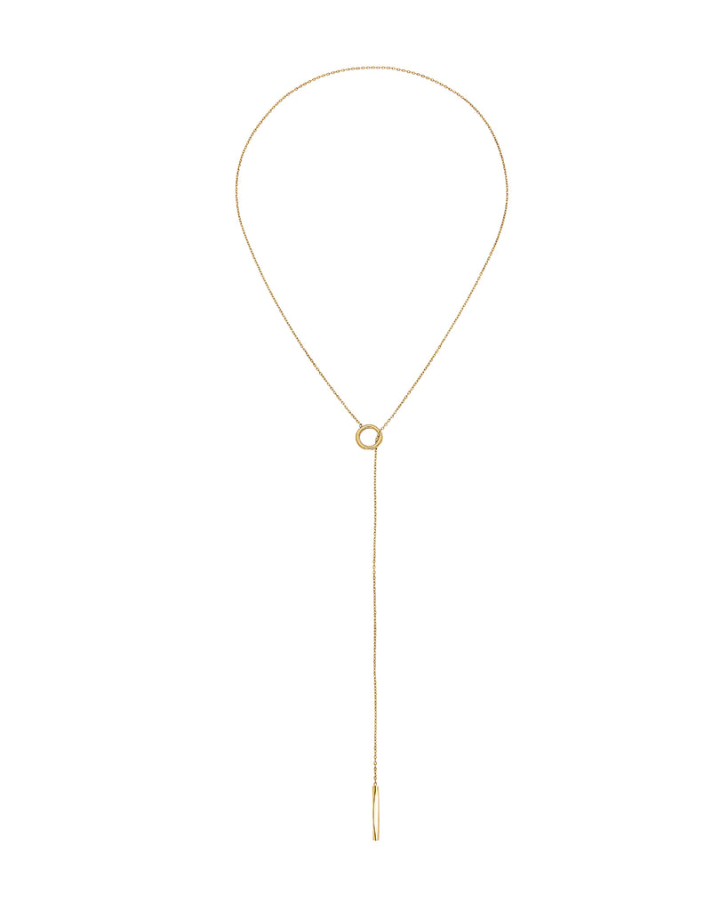 Collana a Y da donna Breil Flow in acciaio dorato con una catena sottile che termina con un elemento geometrico TJ3573