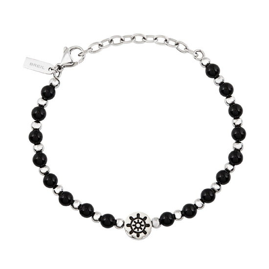 Bracciale uomo Breil SoundWave acciaio con onice nera e timone TJ3590-1