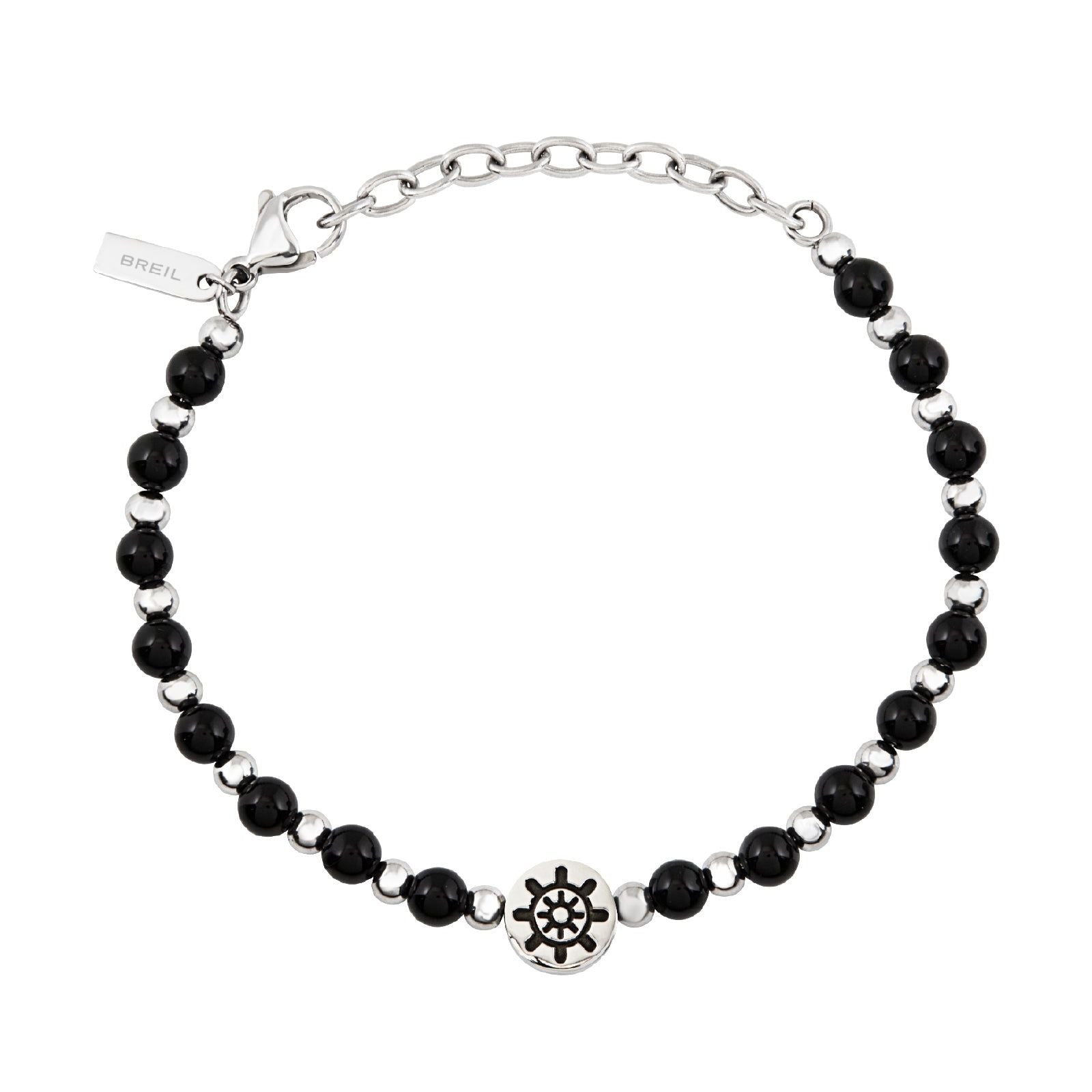 Bracciale uomo Breil SoundWave acciaio con onice nera e timone TJ3590-1