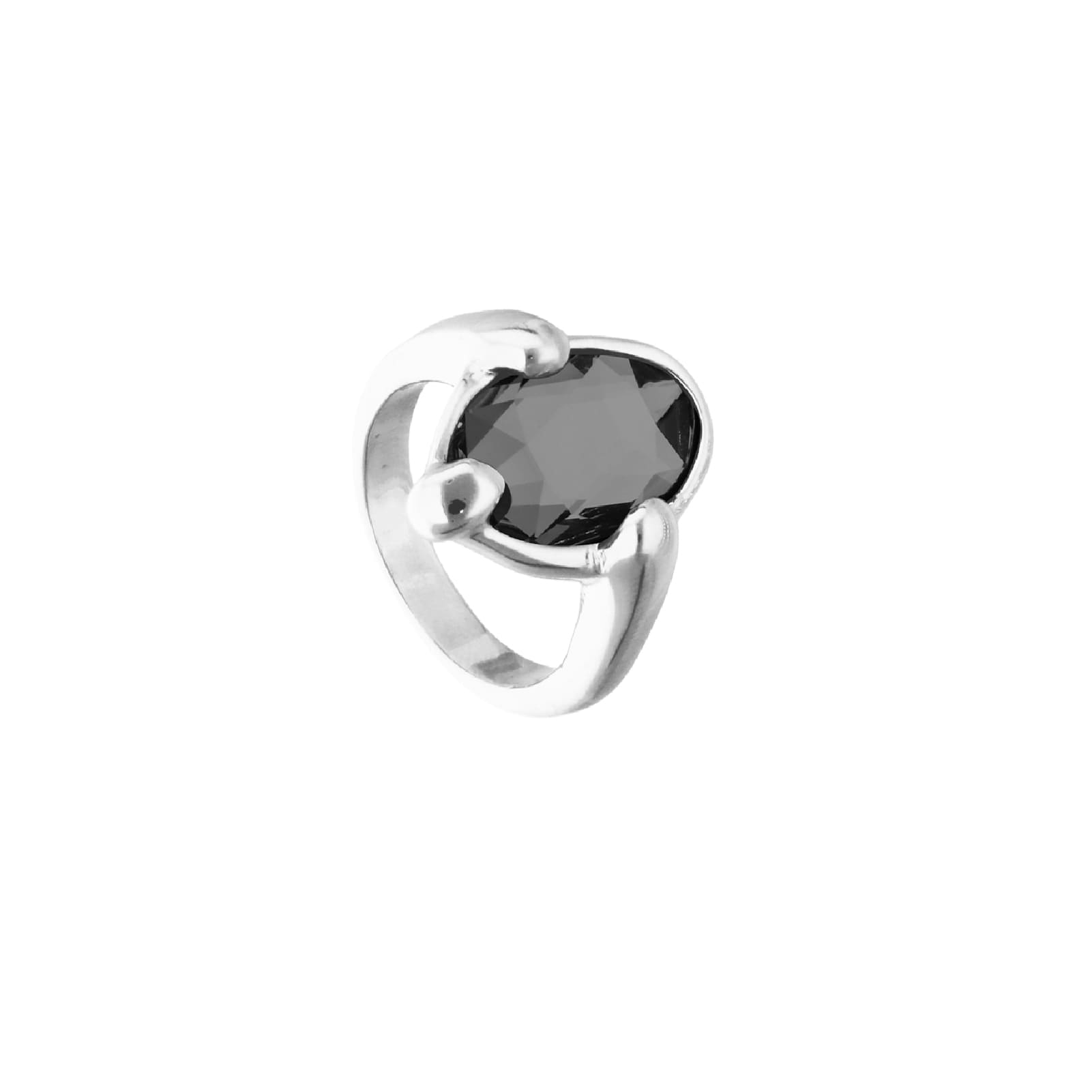 Anello Uno de 50 in lega metallica argento e cristallo nero 15