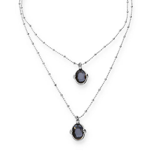 Collana Uno de 50 in lega metallica argento e cristallo nero MISURA UNICA