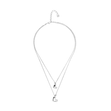 Collana Uno De 50 Pálpito in argento catena doppia due cuori MISURA UNICA