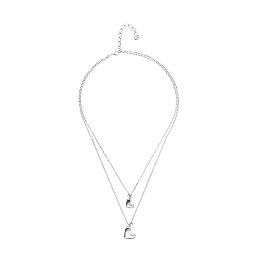 Collana Uno De 50 Pálpito in argento catena doppia due cuori MISURA UNICA