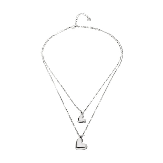 Collana Uno De 50 Pálpito in argento catena doppia due cuori MISURA UNICA