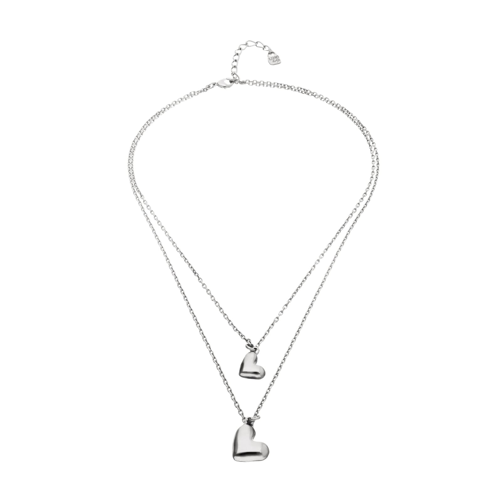 Collana Uno De 50 Pálpito in argento catena doppia due cuori MISURA UNICA