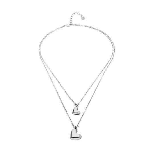 Collana Uno De 50 Pálpito in argento catena doppia due cuori MISURA UNICA