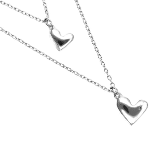 Collana Uno De 50 Pálpito in argento catena doppia due cuori MISURA UNICA