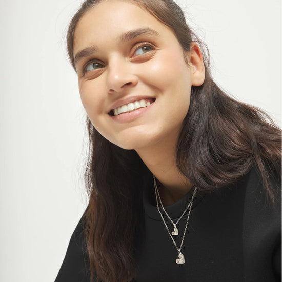 Collana Uno De 50 Pálpito in argento catena doppia due cuori MISURA UNICA