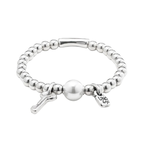 Bracciale elastico Uno de 50 in metallo con perla e charms elastico
