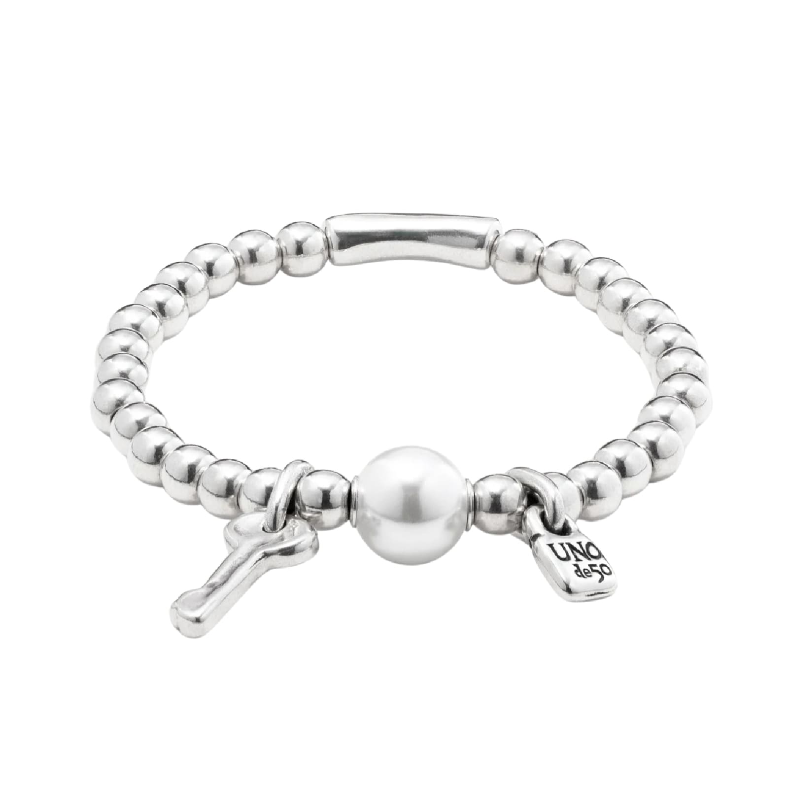 Bracciale elastico Uno de 50 in metallo con perla e charms elastico