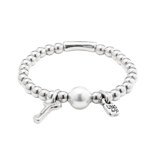 Bracciale elastico Uno de 50 in metallo con perla e charms elastico