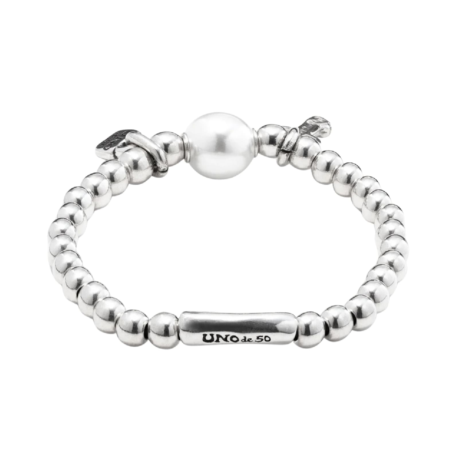 Bracciale elastico Uno de 50 in metallo con perla e charms elastico