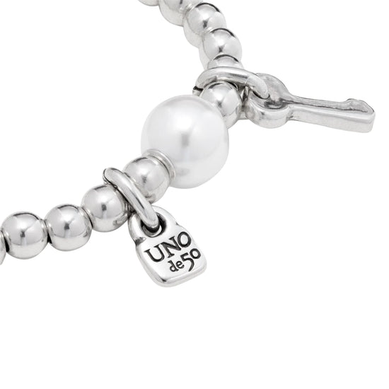 Bracciale elastico Uno de 50 in metallo con perla e charms elastico