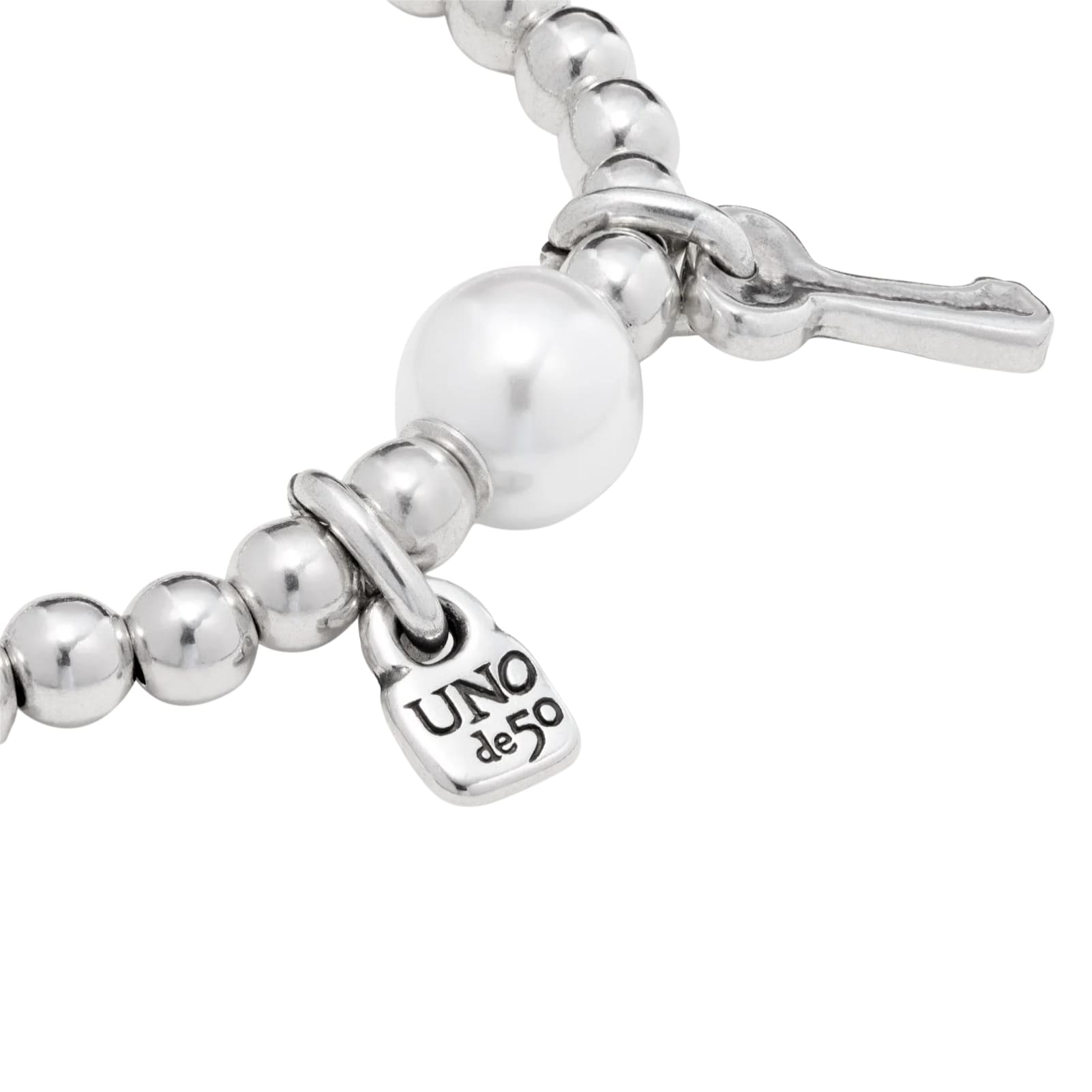 Bracciale elastico Uno de 50 in metallo con perla e charms elastico