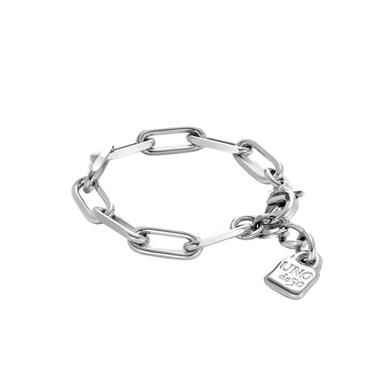Bracciale catena UNO de 50 metallo rodiato con maglie grandi 16 cm