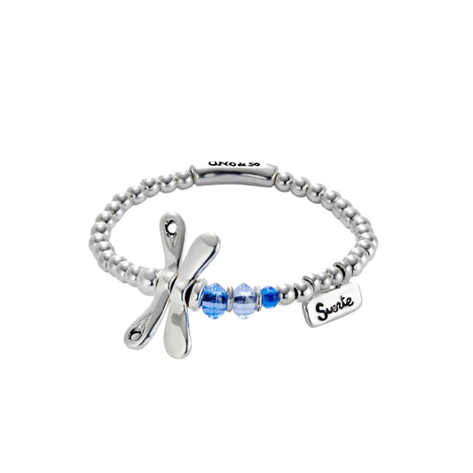 Bracciale elastico UNO de 50 con libellula in metallo rodiato elastico