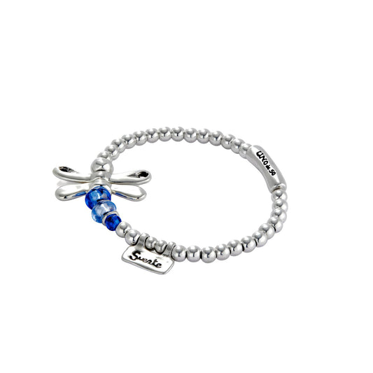Bracciale elastico UNO de 50 con libellula in metallo rodiato elastico