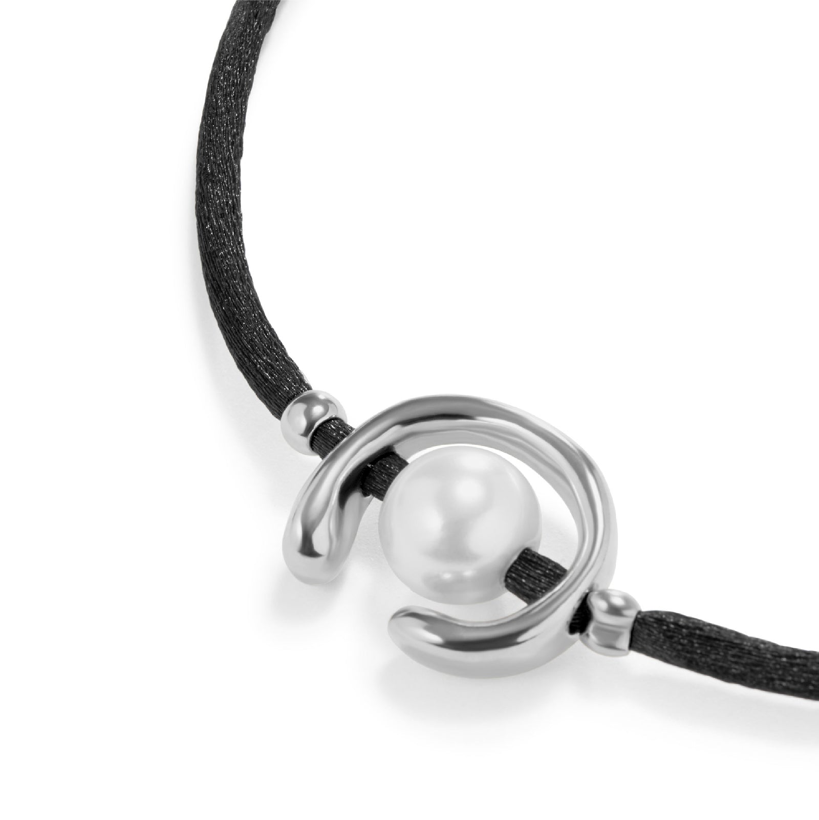 Bracciale con cordino Uno de 50 nero con perla da donna U.PUL2505NGRMTM