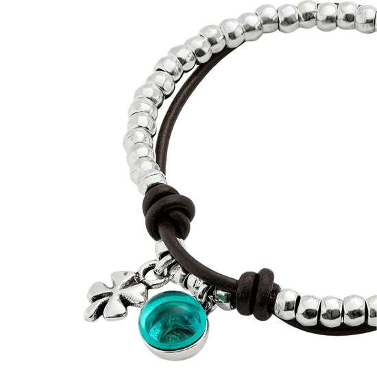 Bracciale Uno de 50 Ser Fascinante quadrifoglio e vetro verde 15 cm