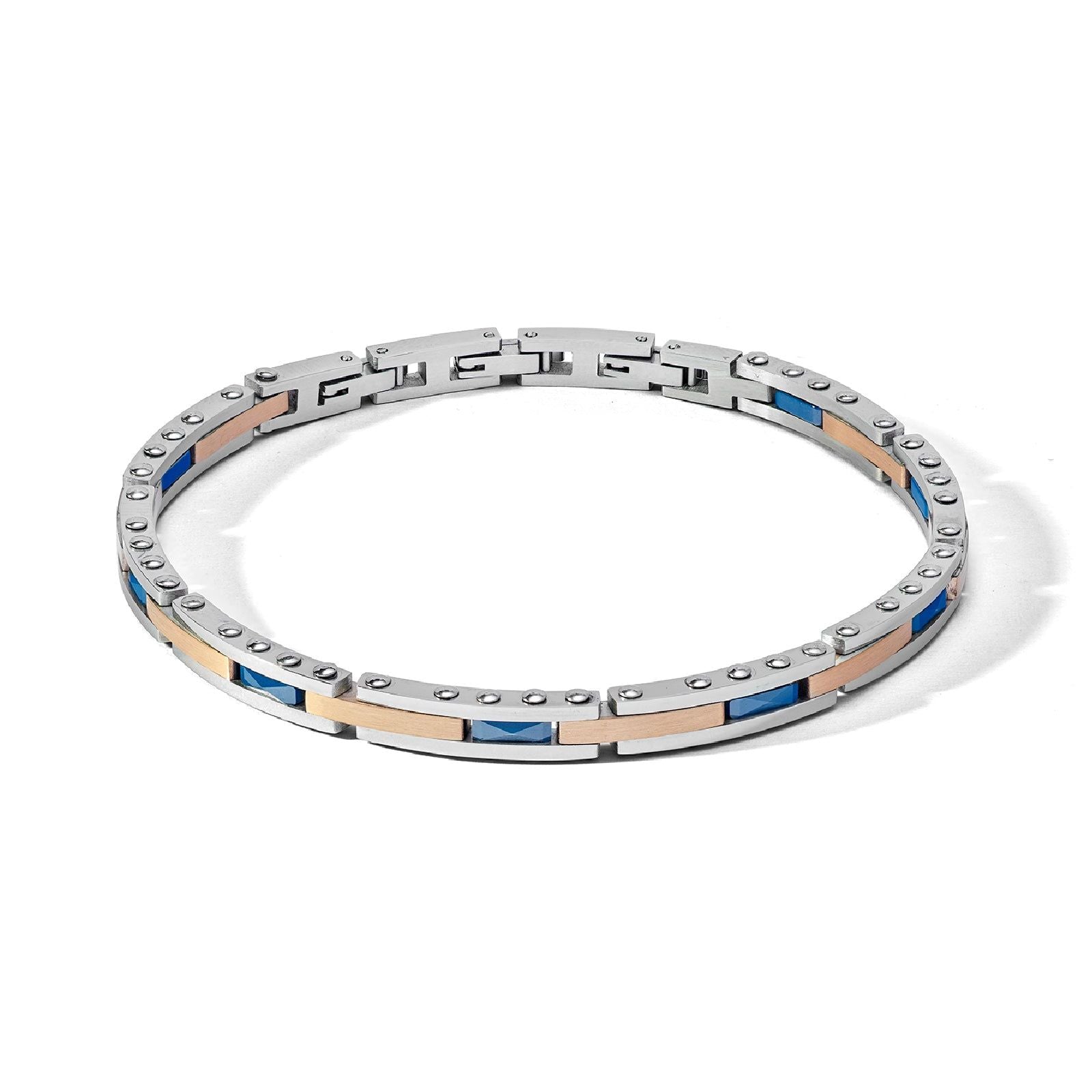 Bracciale catena Comete Ceramik da uomo in acciaio rosé con ceramica blu UBR1151-1