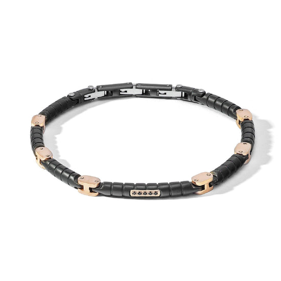 Bracciale catena Comete Module da uomo in acciaio nero e rosé con diamanti neri UBR1157-1