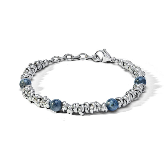 Bracciale catena Comete District da uomo in acciaio con labradorite azzurra grande UBR1160-1