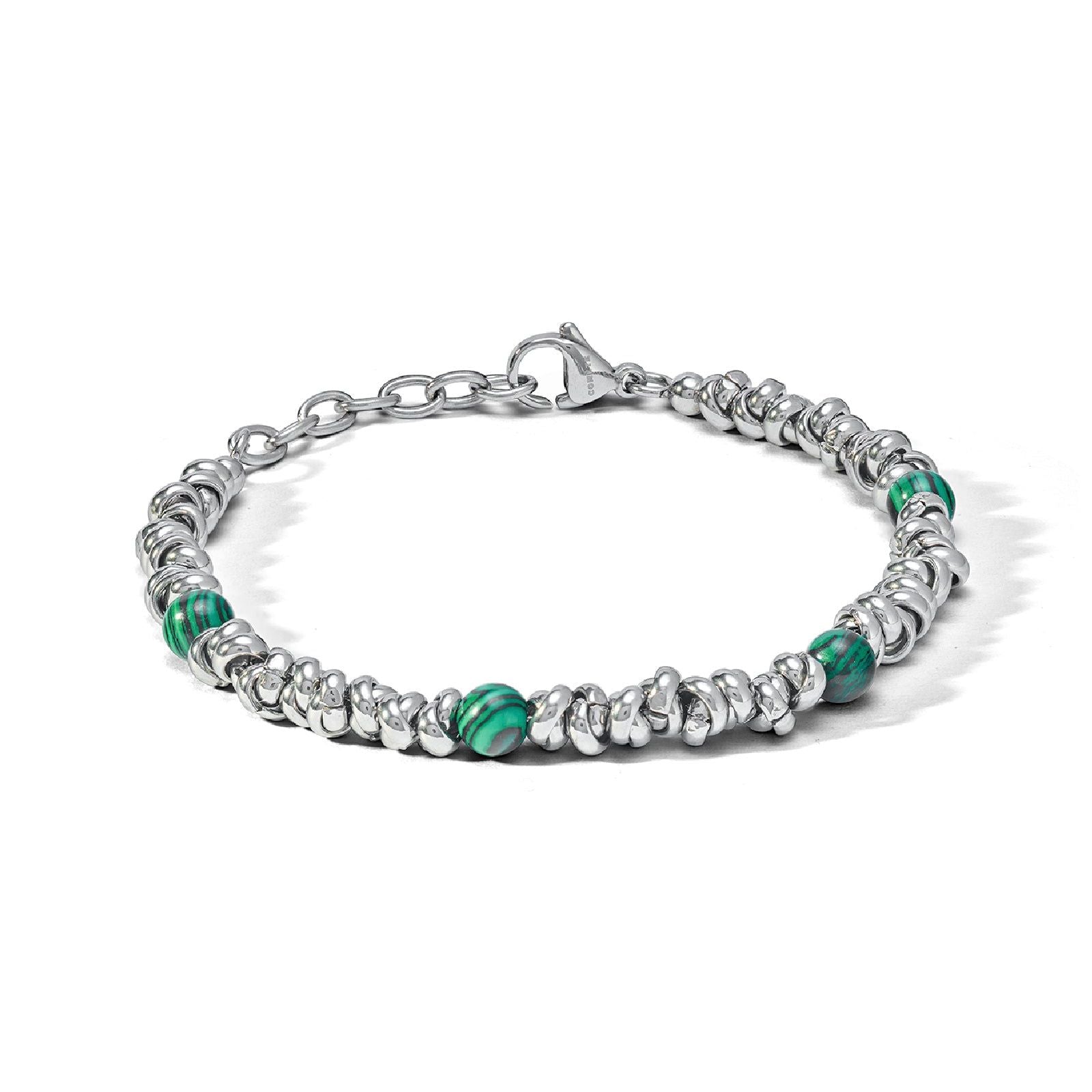Bracciale catena Comete District da uomo in acciaio con malachite verde grande UBR1161-1