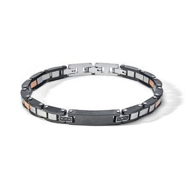 Bracciale catena Comete Basic da uomo in acciaio nero e rosé con zirconi UBR1163-1